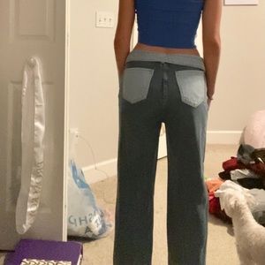 patchwork straight jeans